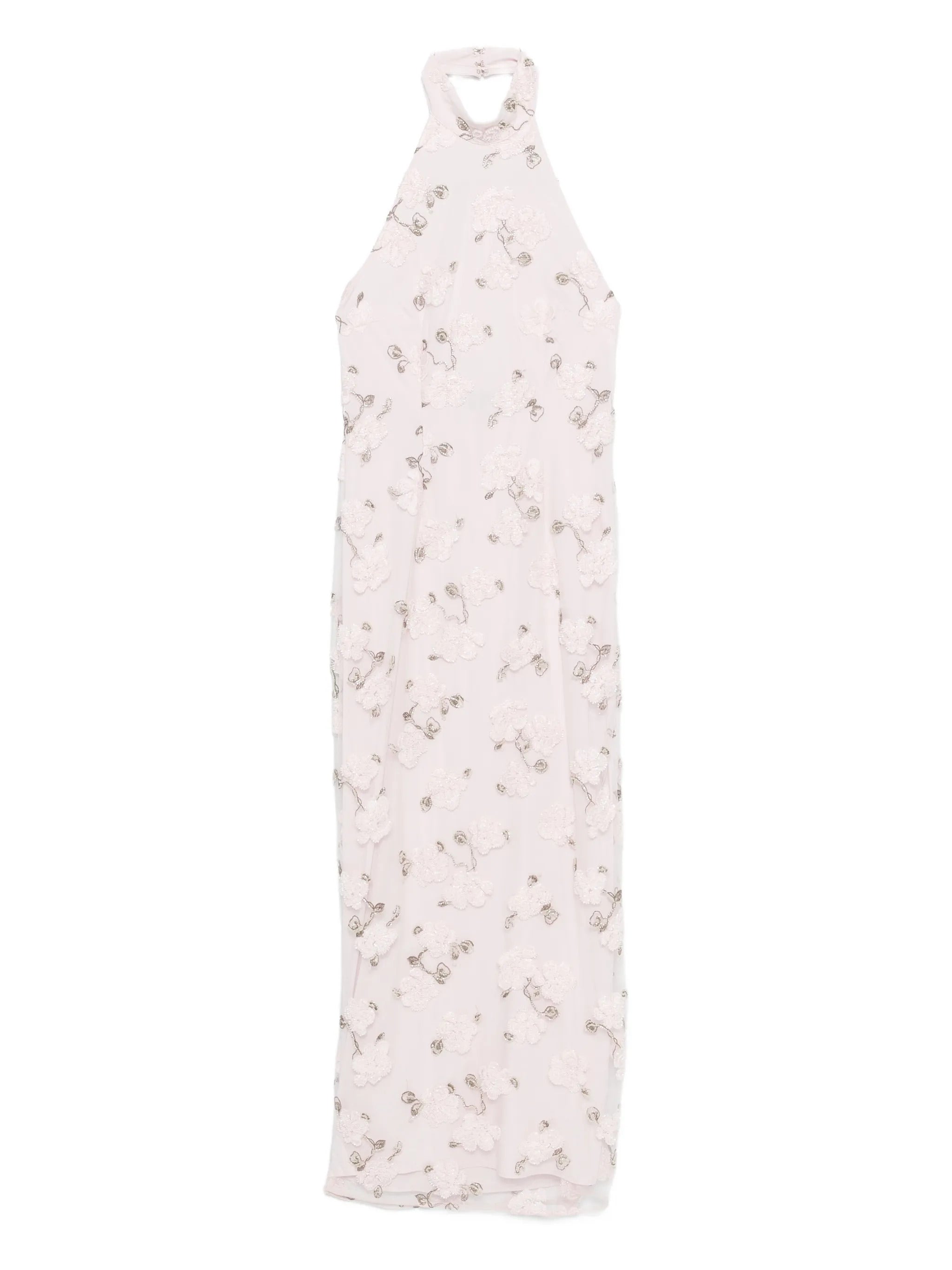 Floral Beaded High-Neck Sleeveless Mini Dress