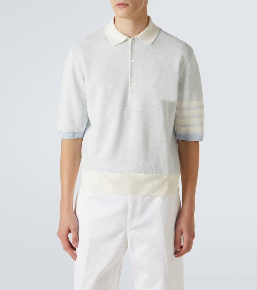 4-Bar linen and cotton polo shirt