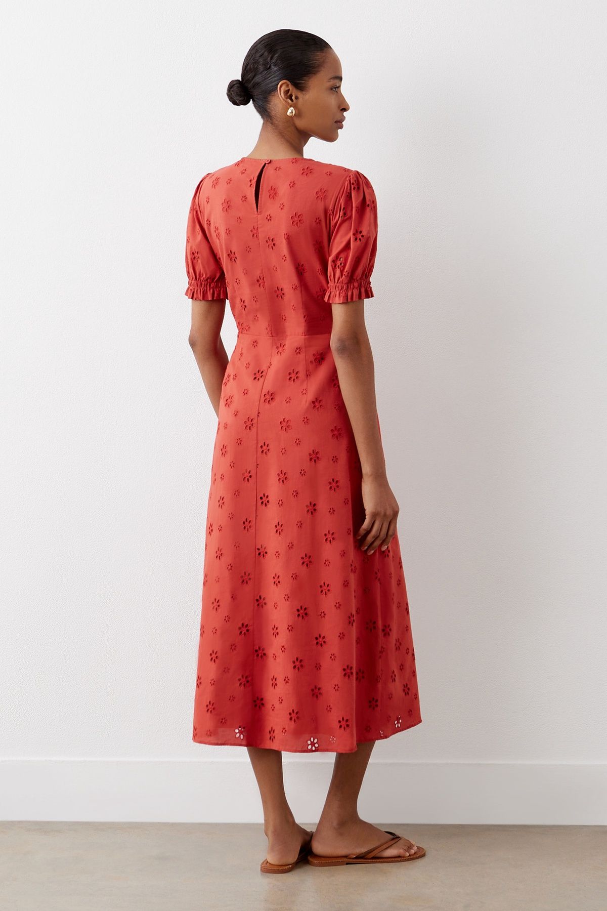 Finery London Mela Broderie Anglaise Midi Dress In Scarlet