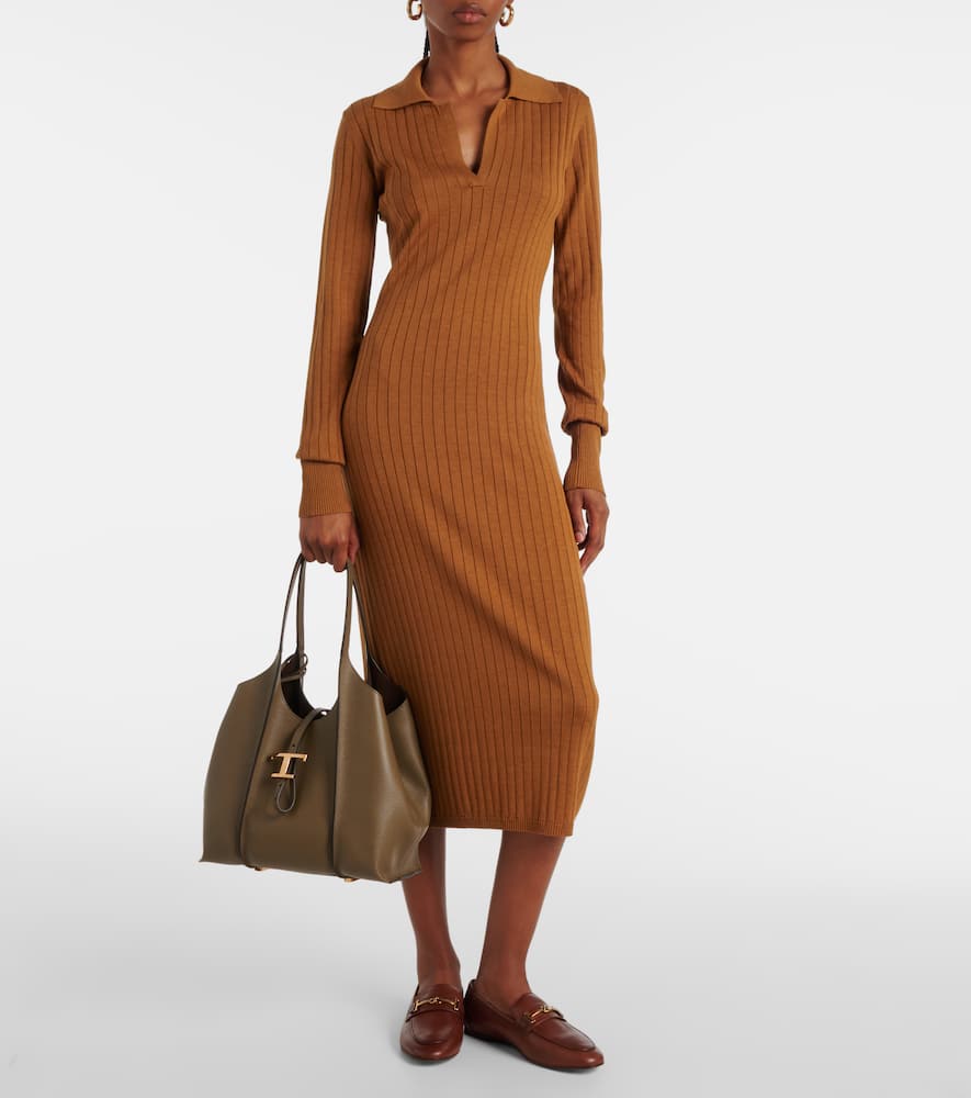 Ribbed-knit silk and cotton midi dress