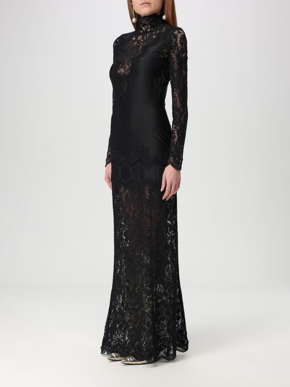 Floral lace-appliqué maxi dress - Black