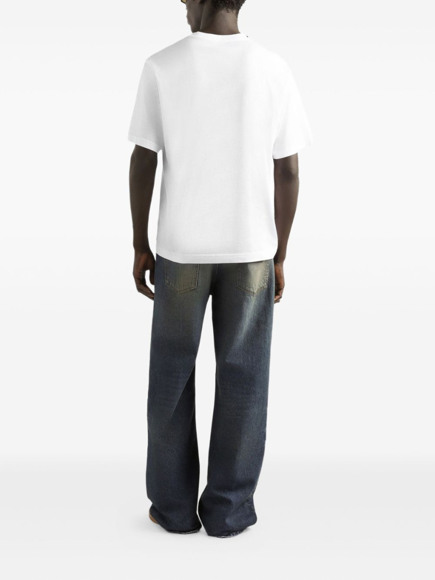 White Crewneck T-Shirt With Logo Embroidery On The Front In Cotton Man