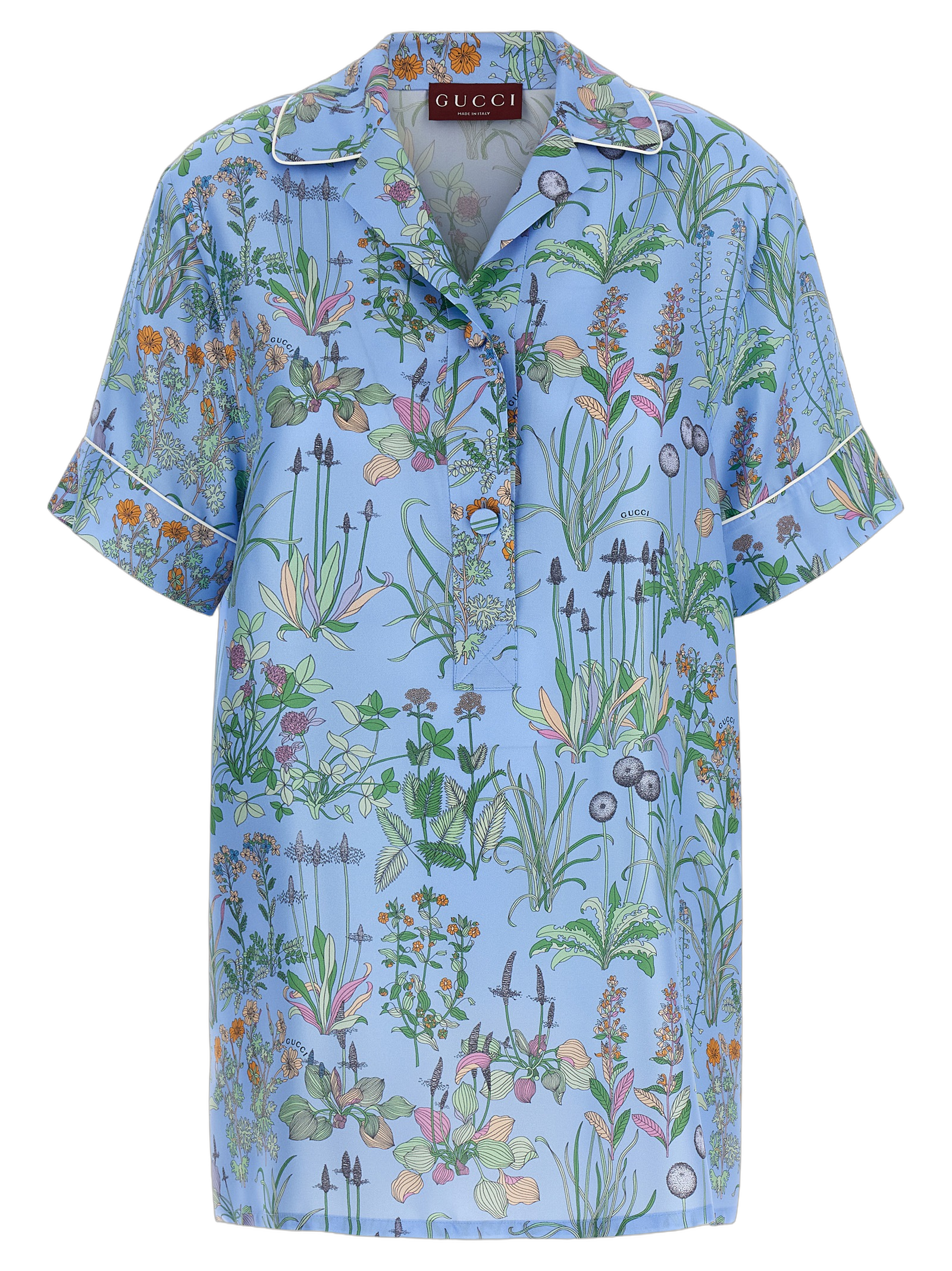 Floral-Print Silk Blouse — Blue