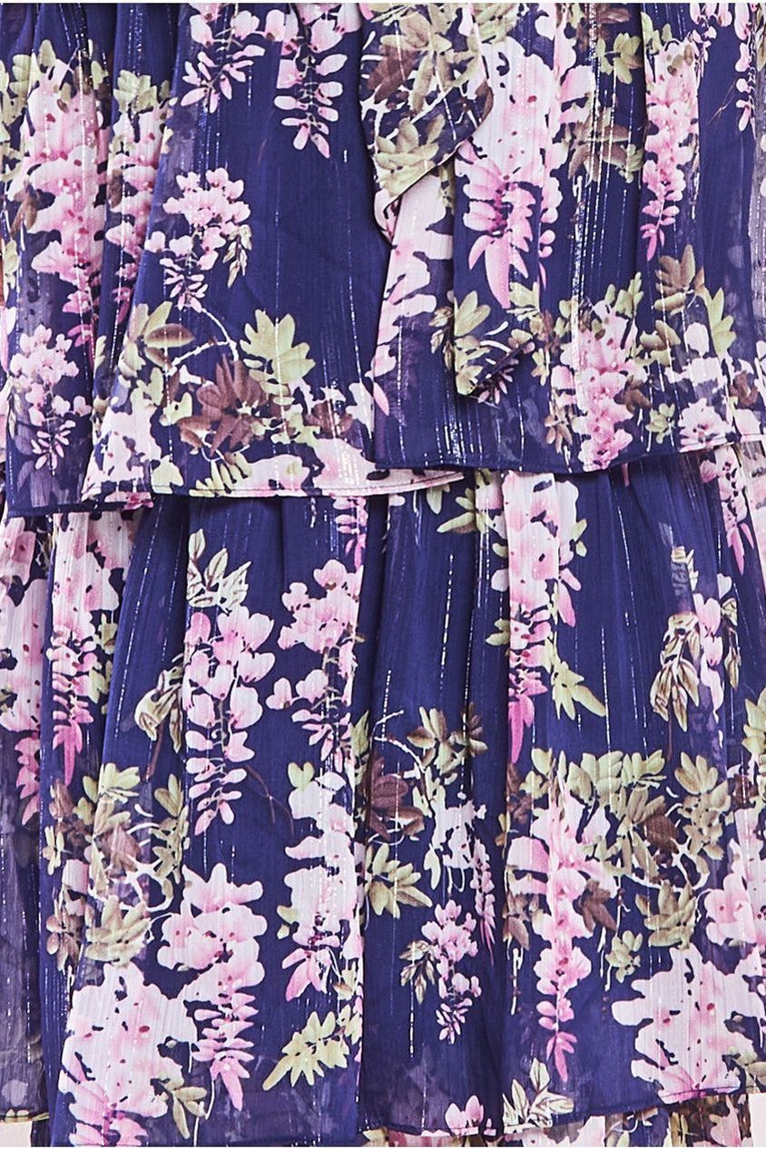 Goddiva Multilayered Chiffon Maxi Dress - Navy Flora