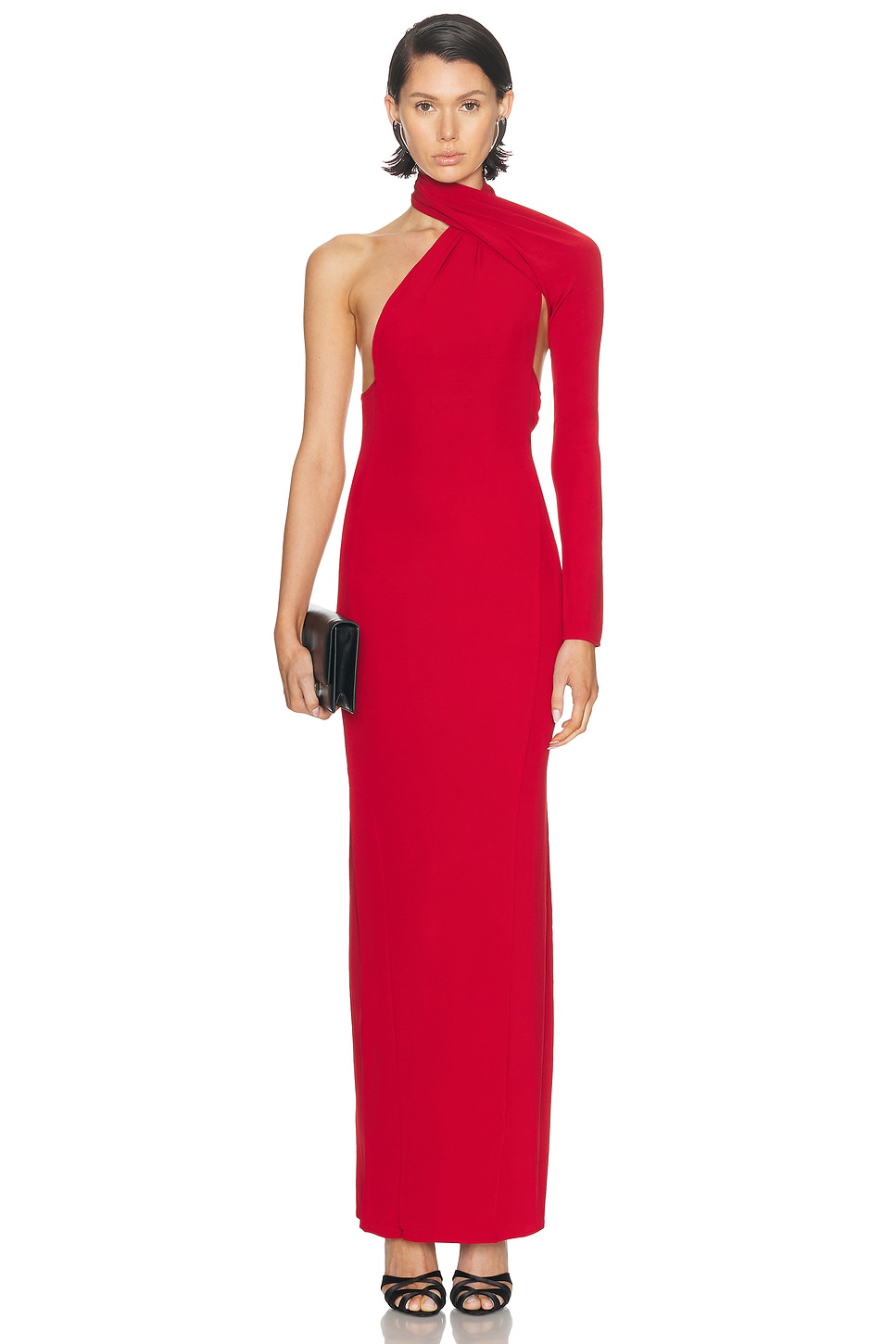 Courreges One Shoulder Long Dress in Ruby - Burgundy. M also in