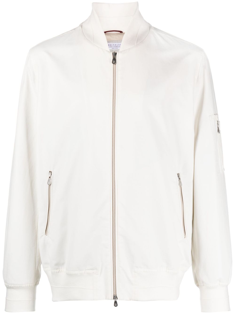 Zip-fastening cotton bomber jacket - White