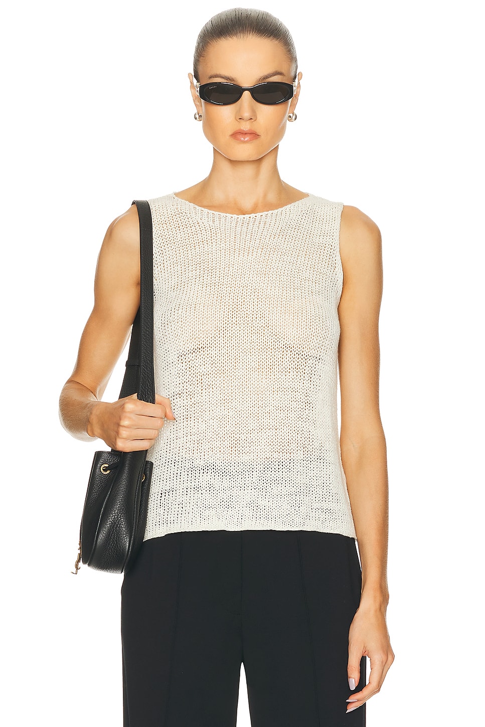 Enza Costa Linen Open Knit Tank Top in White - White. L also in XS