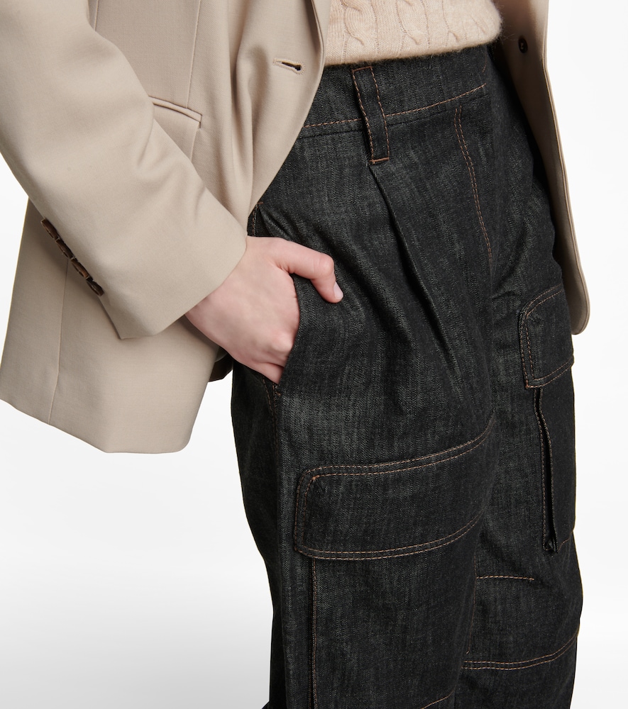 High-rise denim cargo pants