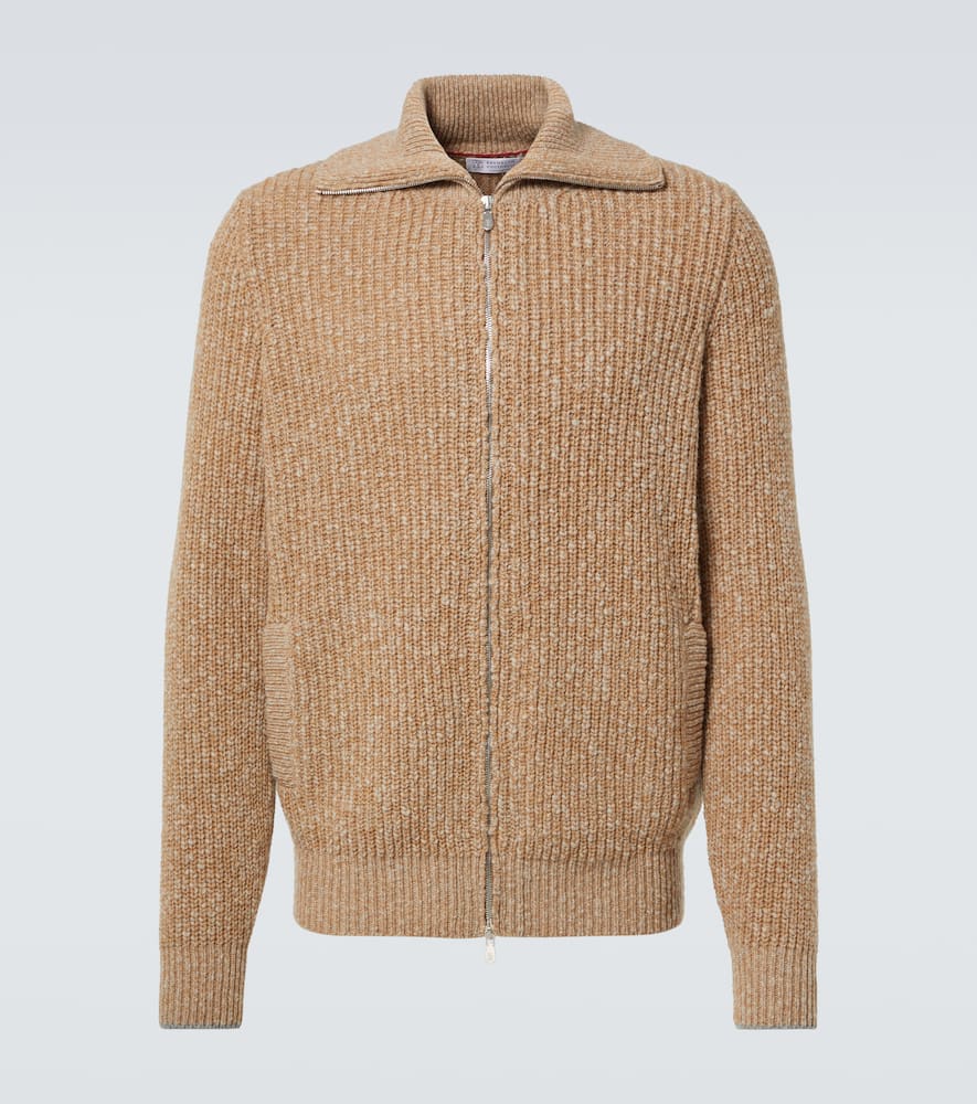 Zip-up wool and cashmere cardigan