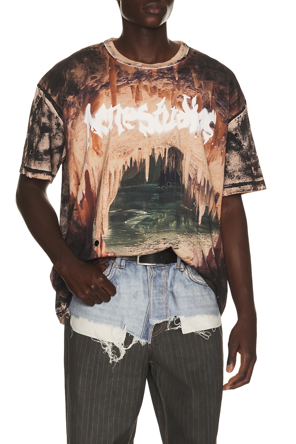 Acne Studios Eresa Cave Tee in Black & Rust Brown - Black,Brown. M also in