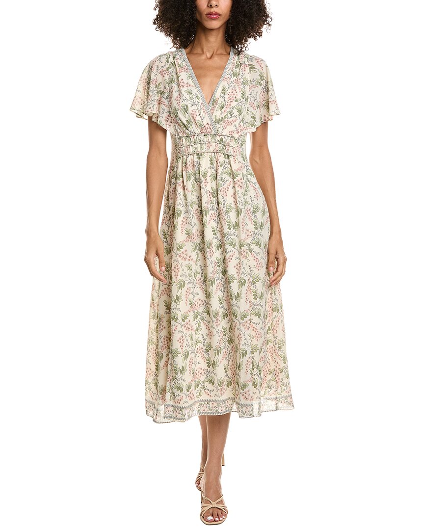 V-Neck Flutter Sleeve Midi Dress
