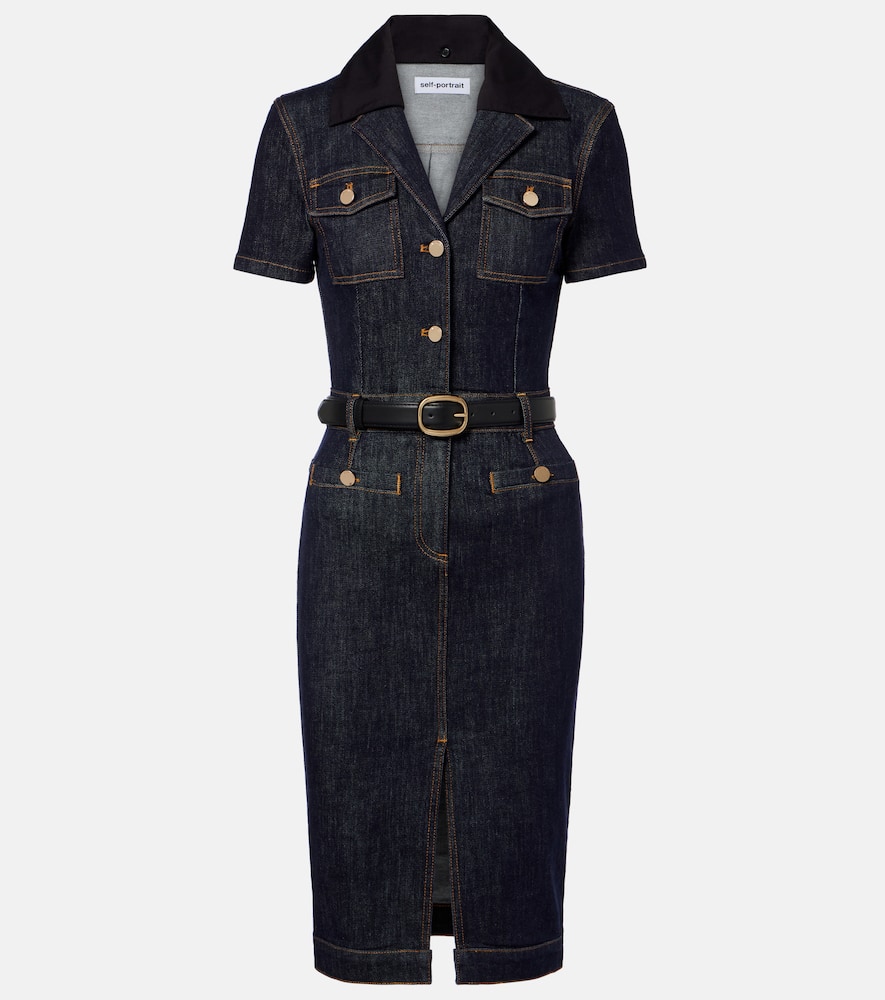 Belted denim midi dress