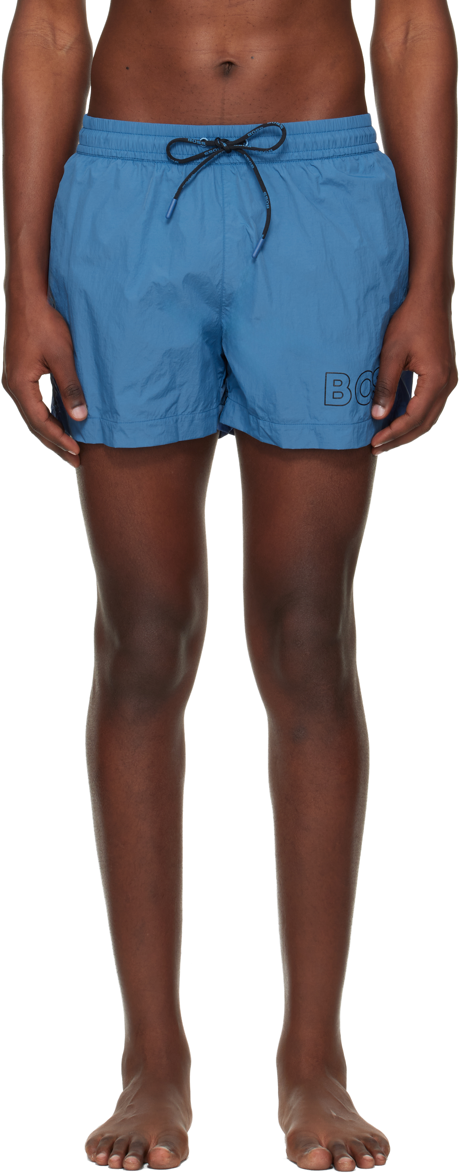 Blue Outline Logo Print Swim Shorts