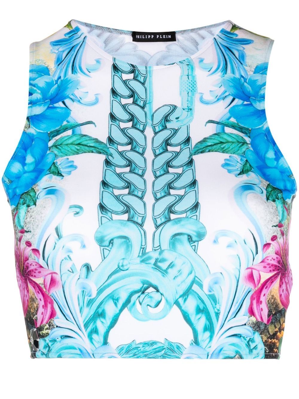 Hawaii-print cropped top - Blue
