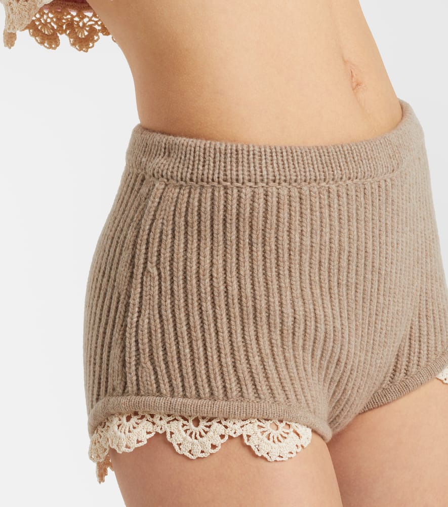 Crochet-trimmed cashmere shorts