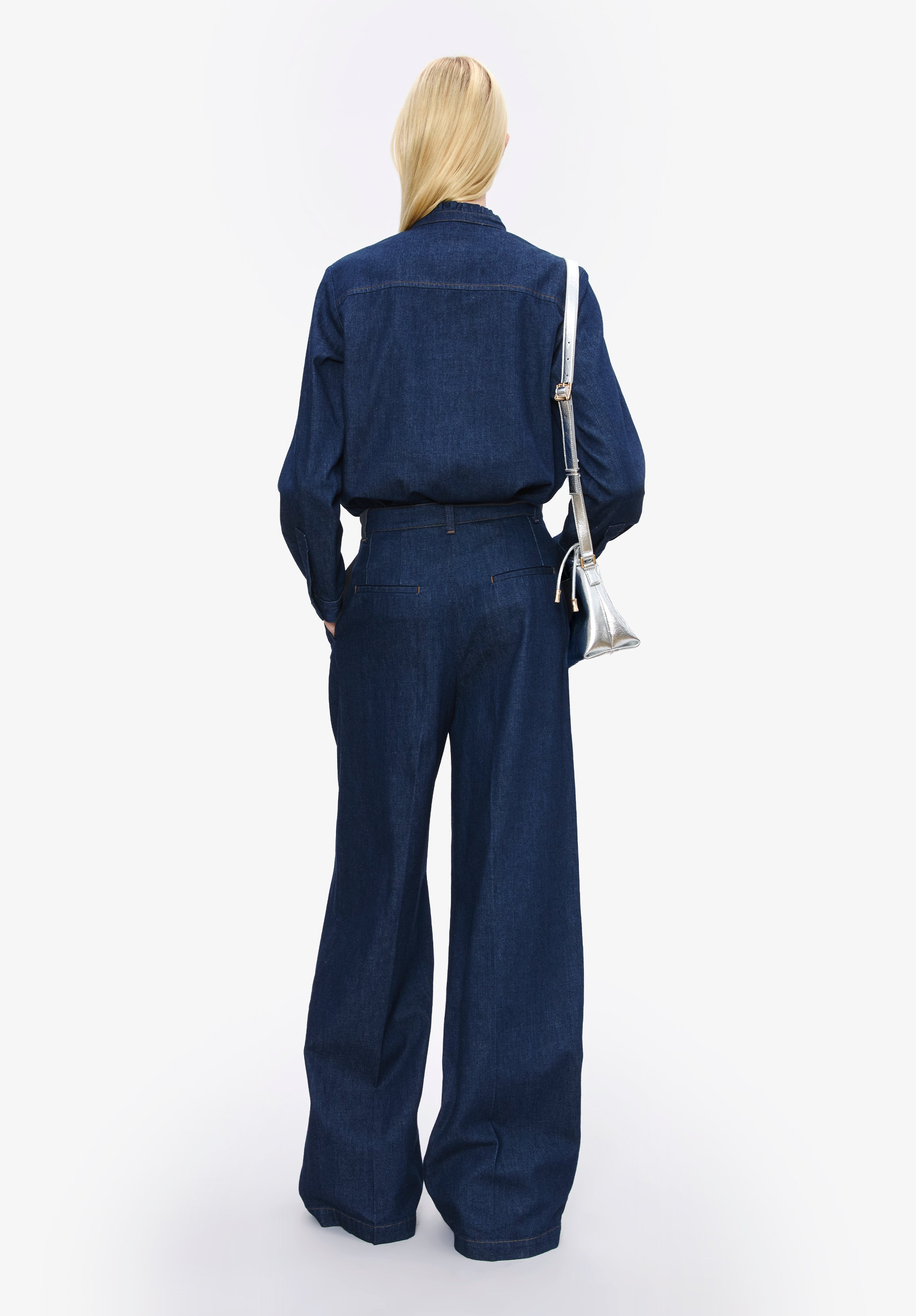 A. P.C. Women's Blouse with ruffled collar Size: 34 in Dark indigo