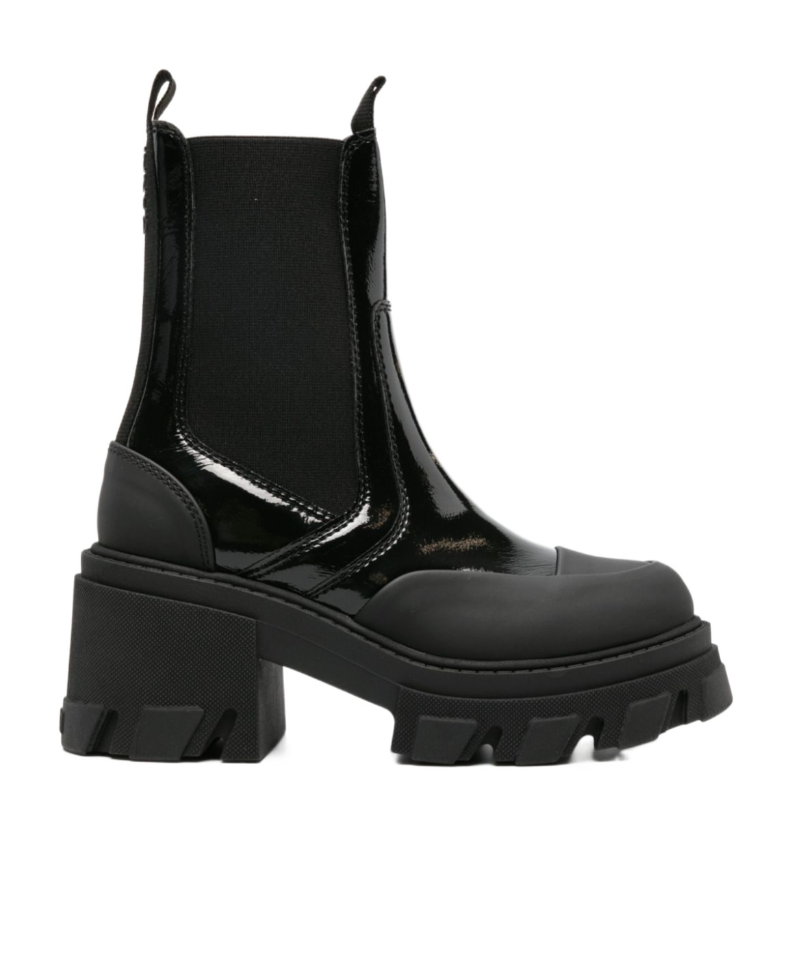 Black Cleated Heeled Mid Chelsea Boots