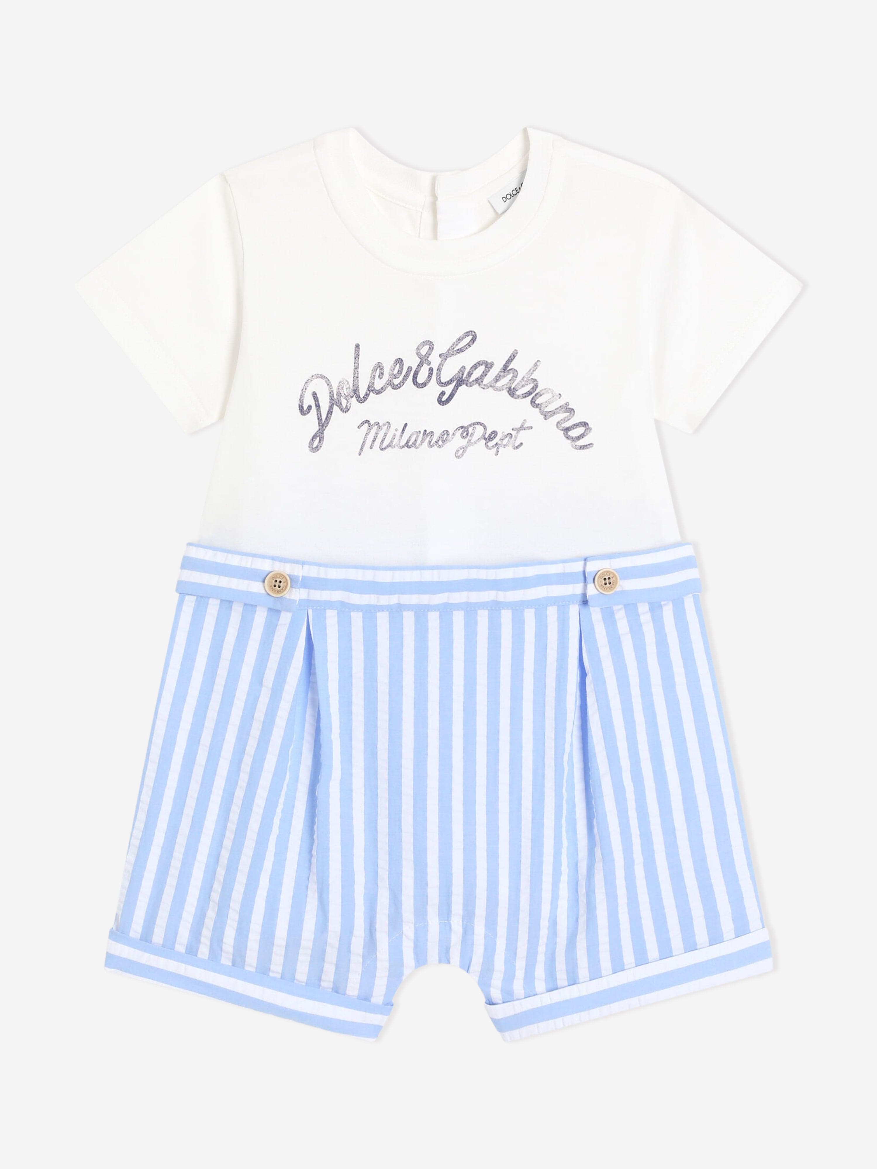 Dolce & Gabbana Baby Boys Striped Logo Romper in Blue 12 - 18 Mths
