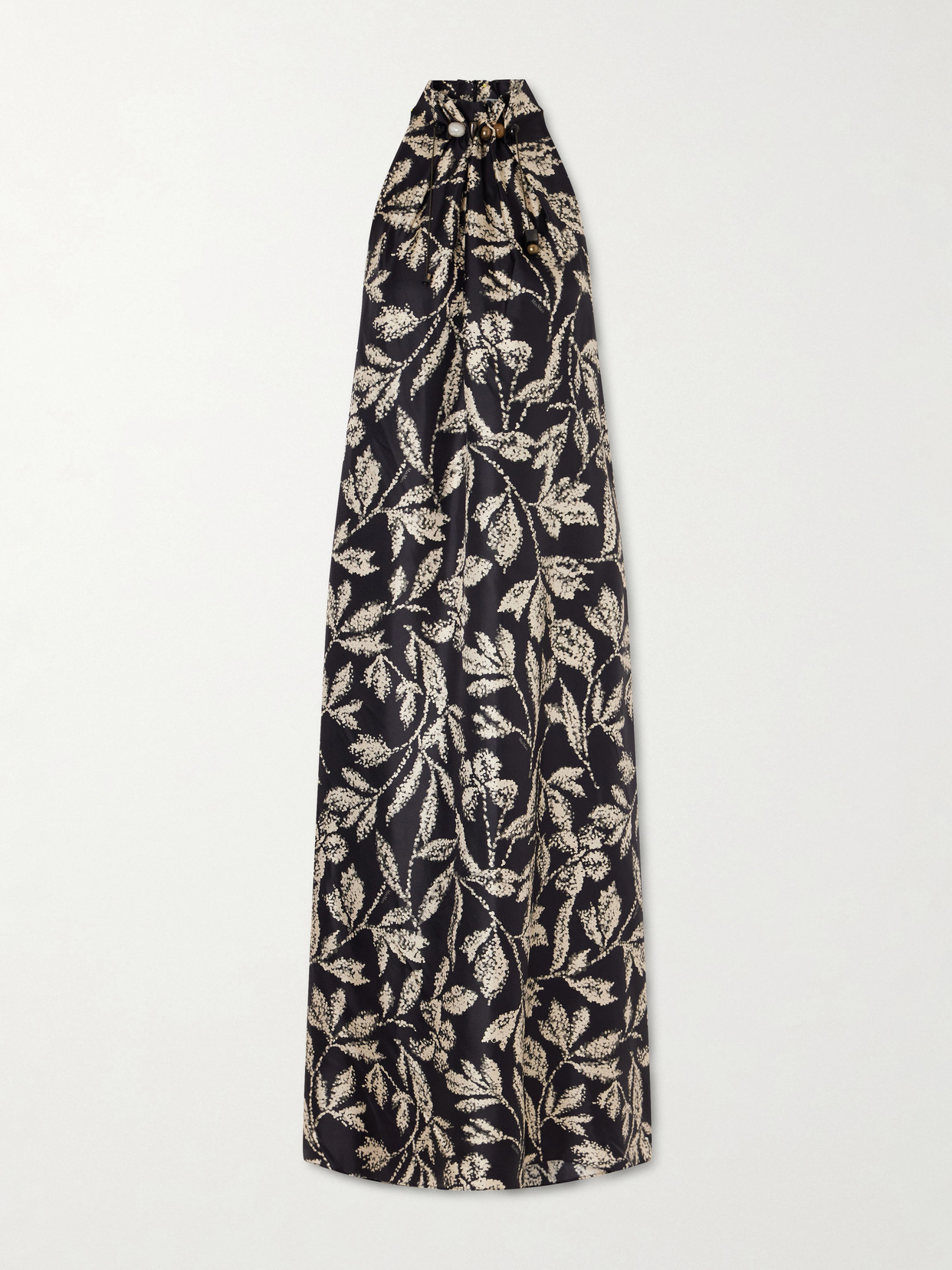 Printed Silk-twill Midi Dress - Black