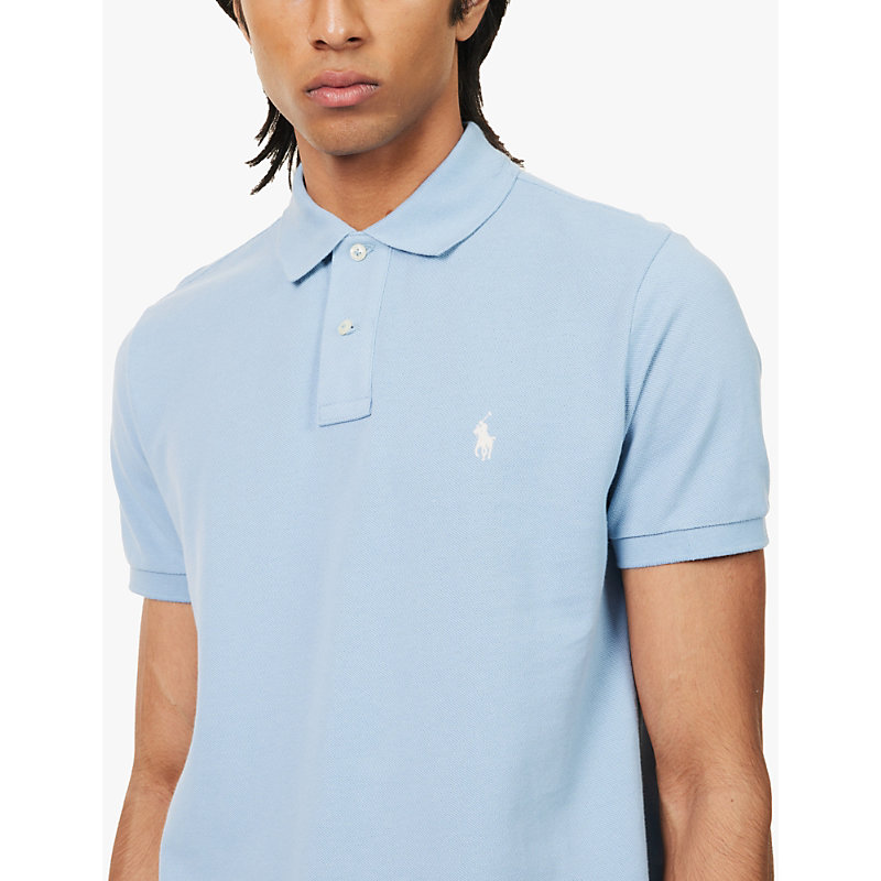 Mens Vessel Blue Custom Logo-embroidered Cotton-piqué Polo Shirt 