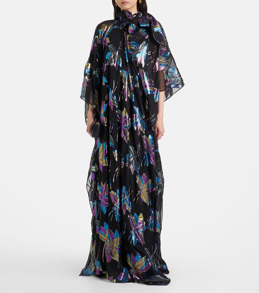 Stevie tie-neck silk-blend lamé kaftan