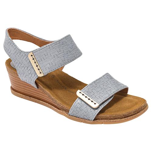 Verdi II Leather Stacked Wedge Sandal - Blue