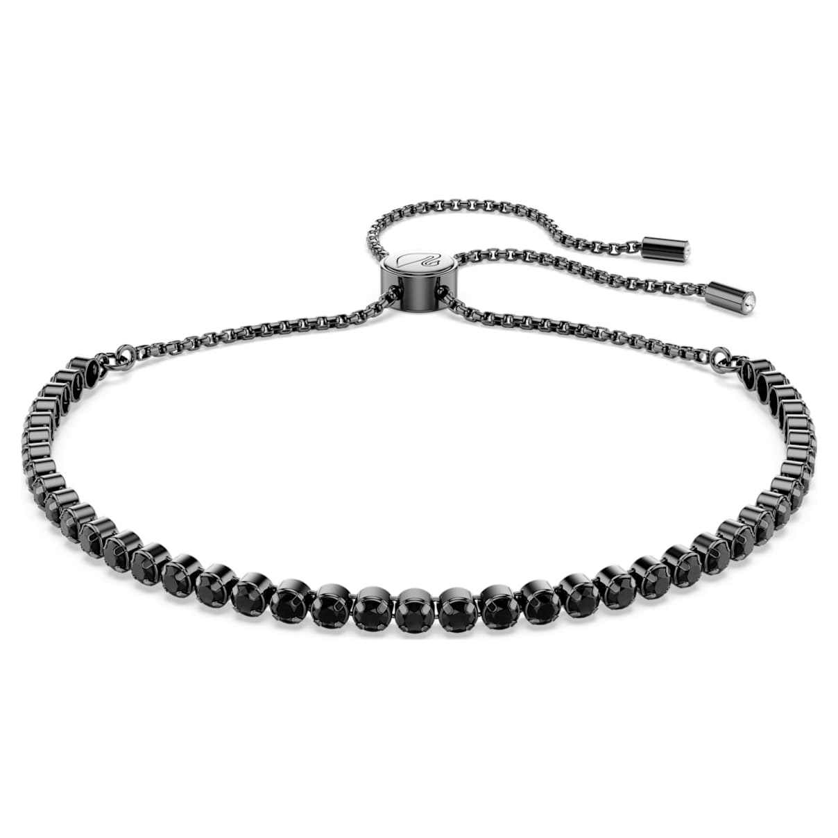 Tennis bracelet, Mixed round cuts, Black, Ruthenium plated