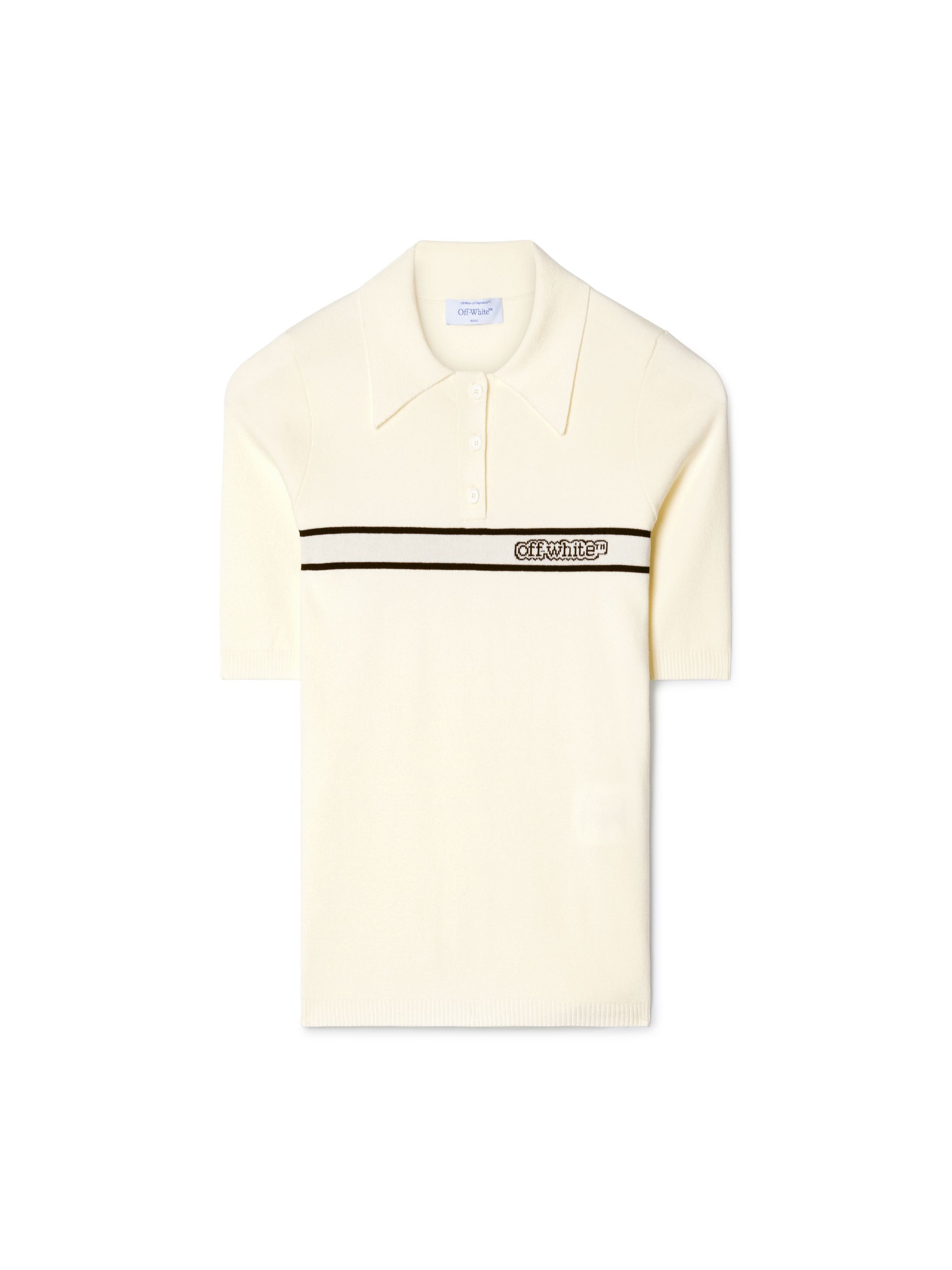 Cream Striped Knit Polo Shirt - Female T
