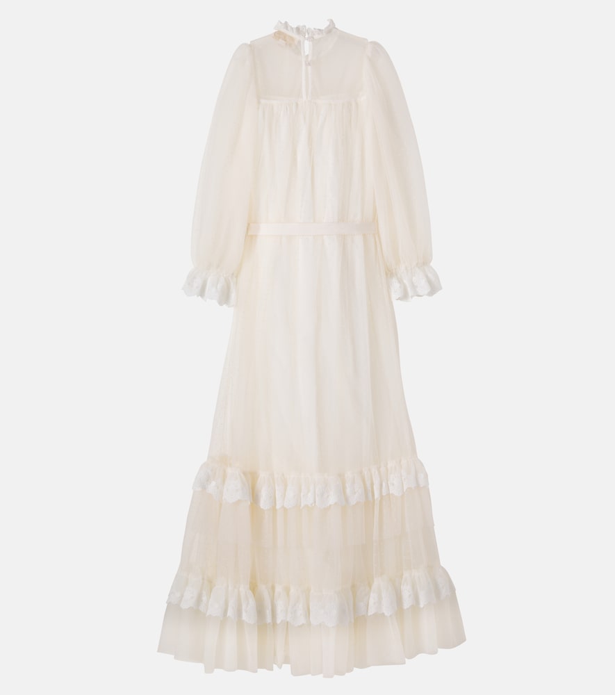 Ruffled lace-trimmed tulle dress