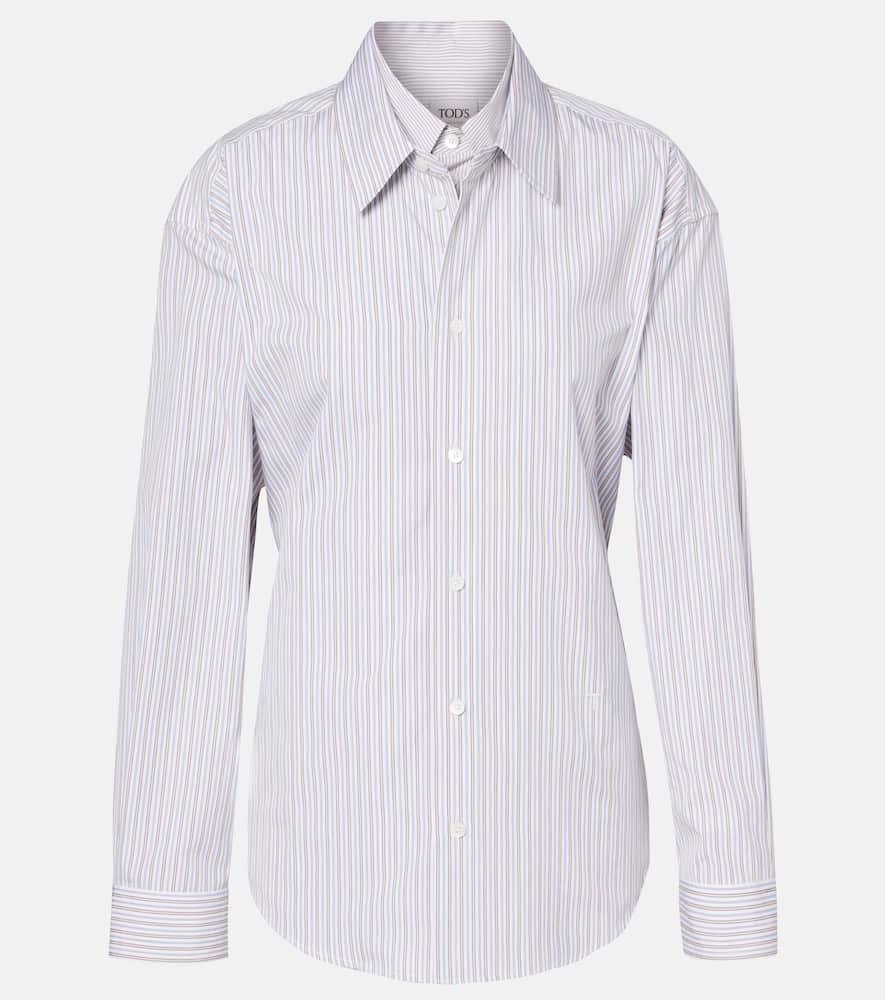 Belted striped cotton poplin shirt