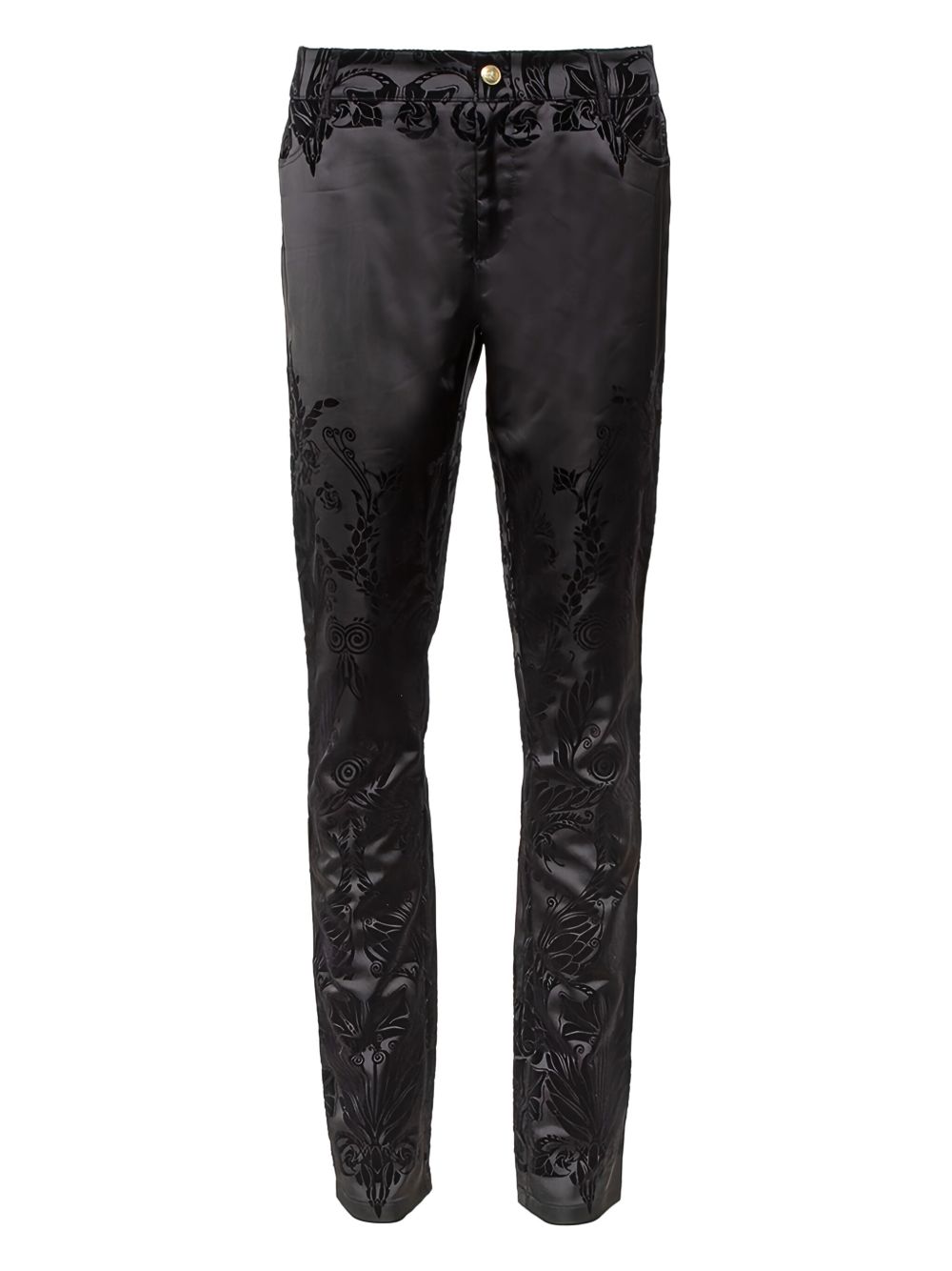Pre-owned embroidered satin trousers - Black