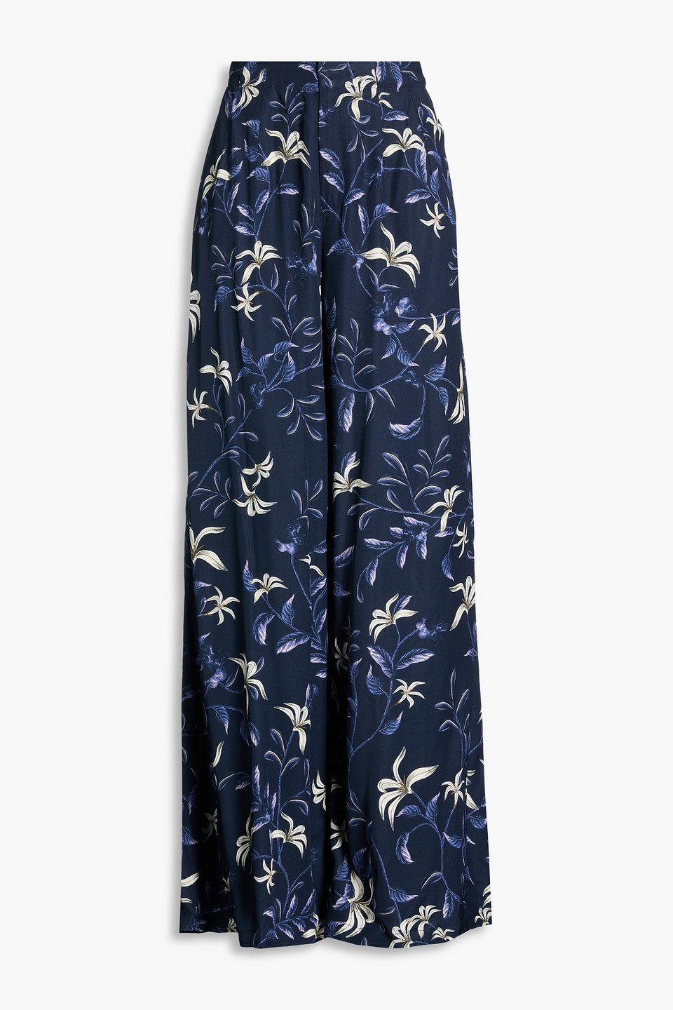 Piñon Café floral-print twill wide-leg pants - Blue - XS
