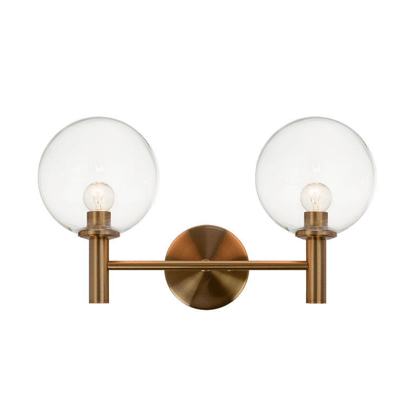 Aged Gold Brass Two Light Wall Sconce from the Cosmo Collection