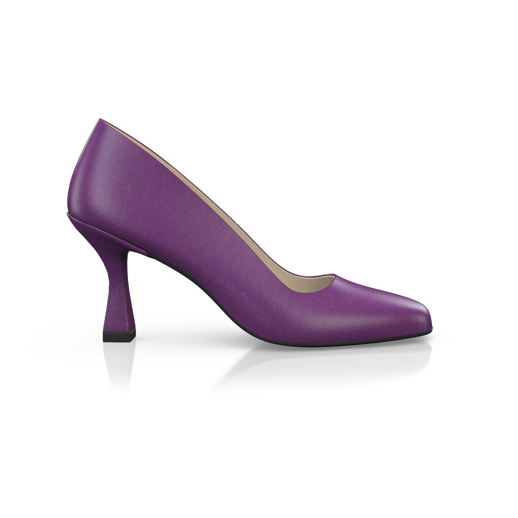 Women's Square Toe Spool / Flare Heel Pumps Handmade in Italy with Royal Purple Leather - Custom Design - GIROTTI