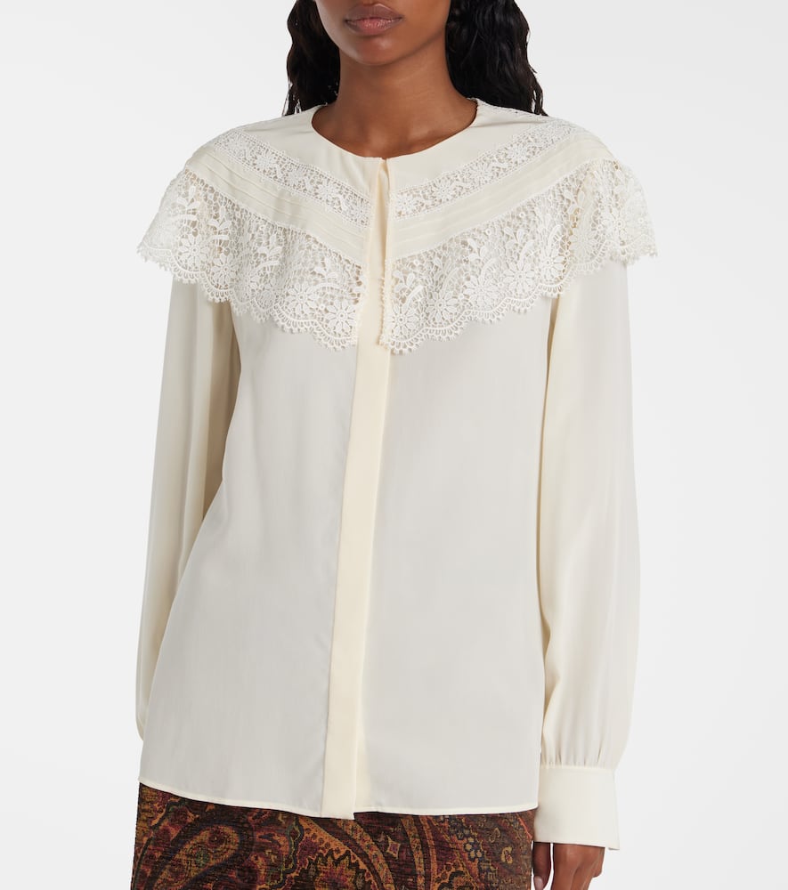 Chloé Lace-trimmed silk crêpe de chine blouse