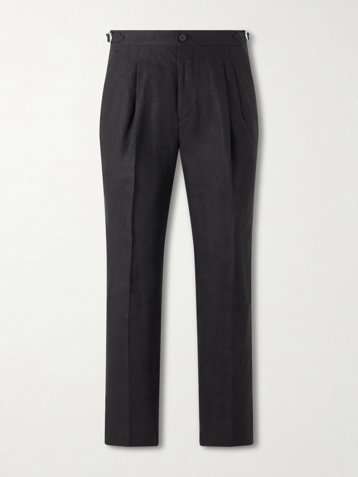 Straight-Leg Pleated Linen Trousers - Men - Black