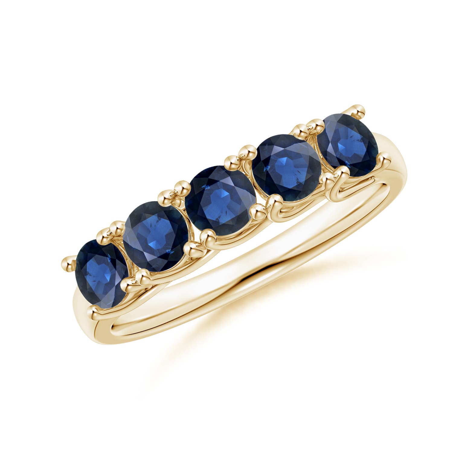 Angara 1.3 Carats Half Eternity Five Stone Blue Sapphire Wedding Band in 14K Yellow Gold