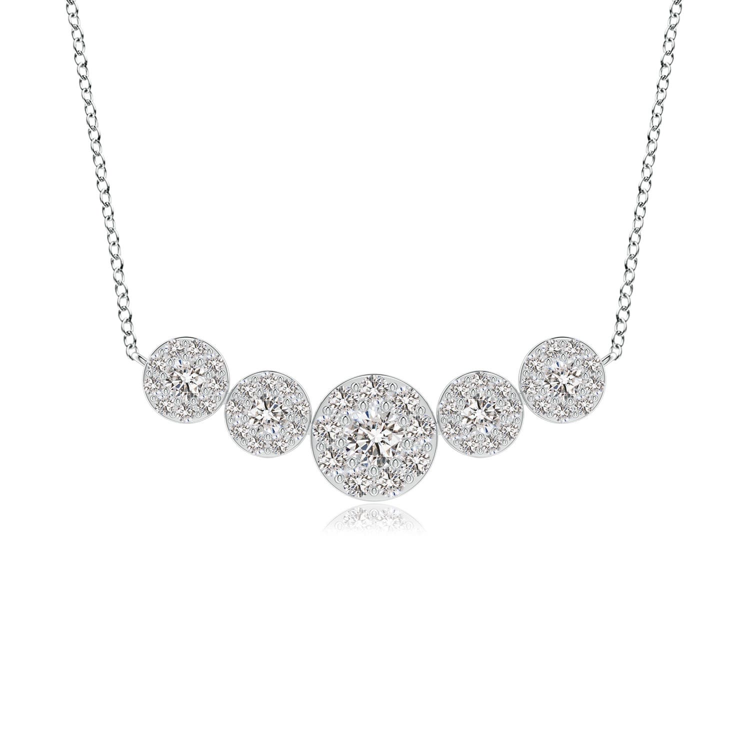 Angara 0.39 Carat Graduated Five Stone Diamond Halo Necklace in 18K White Gold