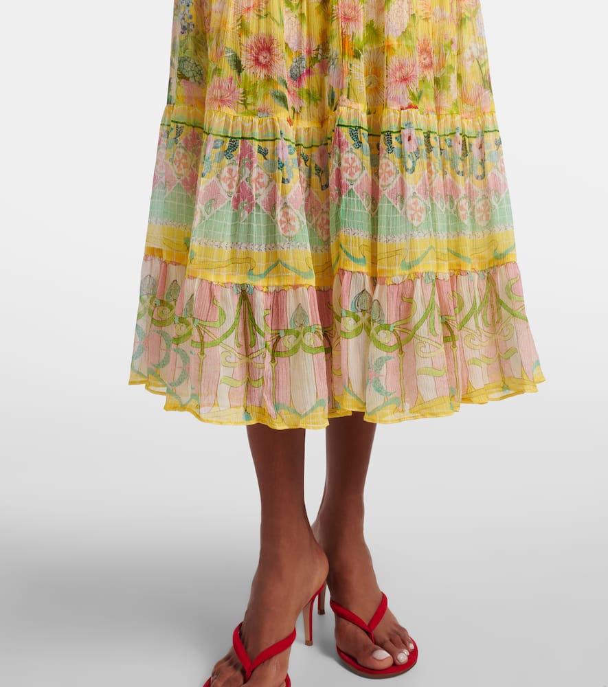 Printed ruffled silk chiffon midi dress