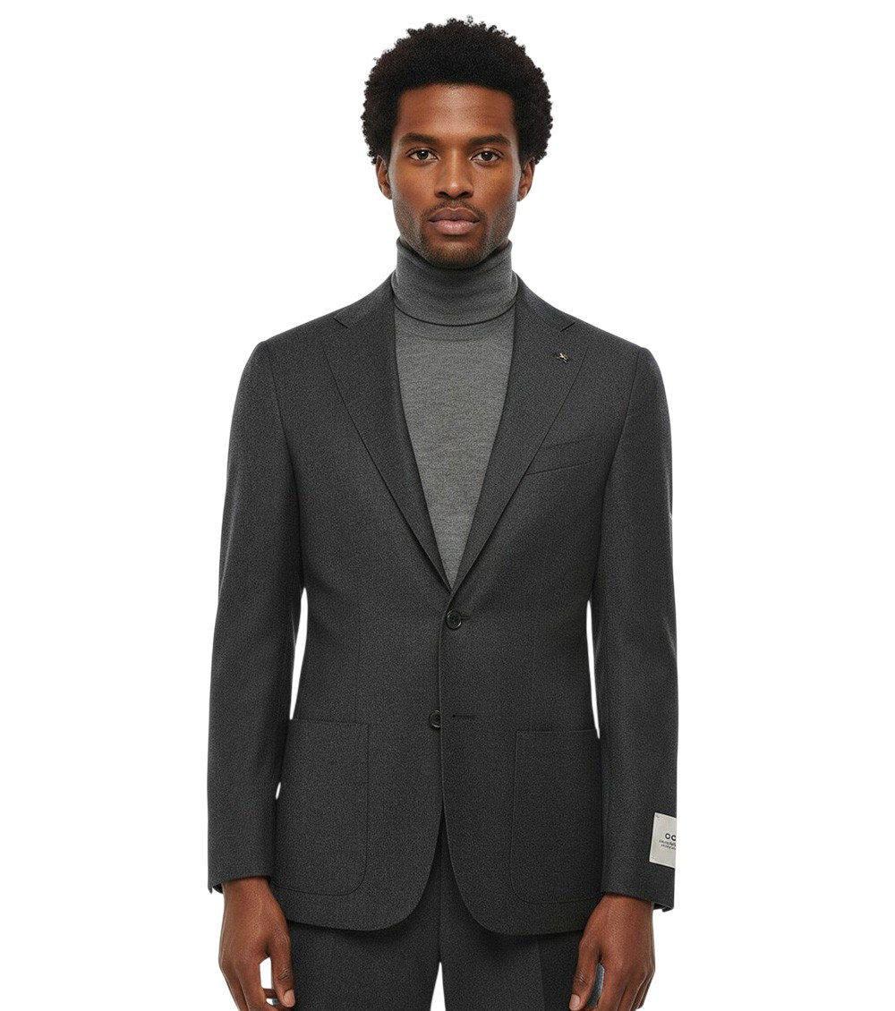 Dark Grey Notched Lapel Blazer