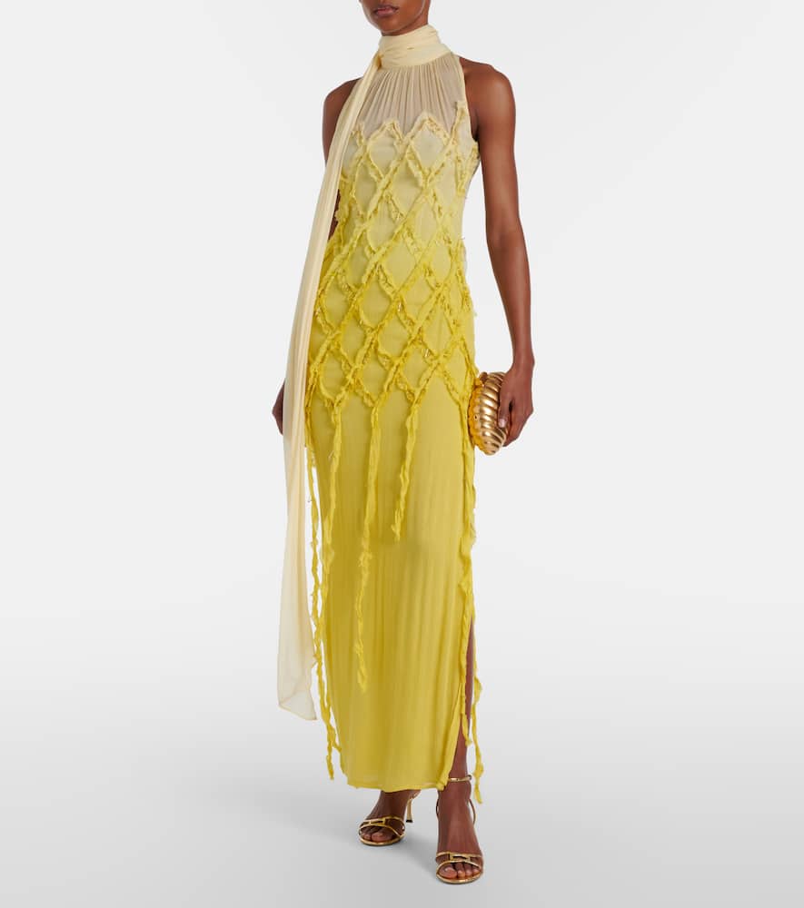 Embellished crepon maxi dress