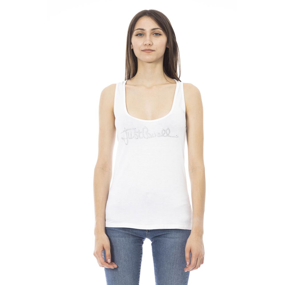Rhinestone Logo Tank Top — White