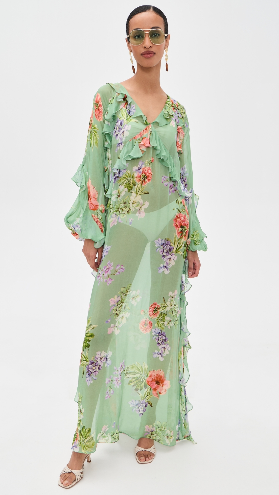 Long Ruffle Caftan Green