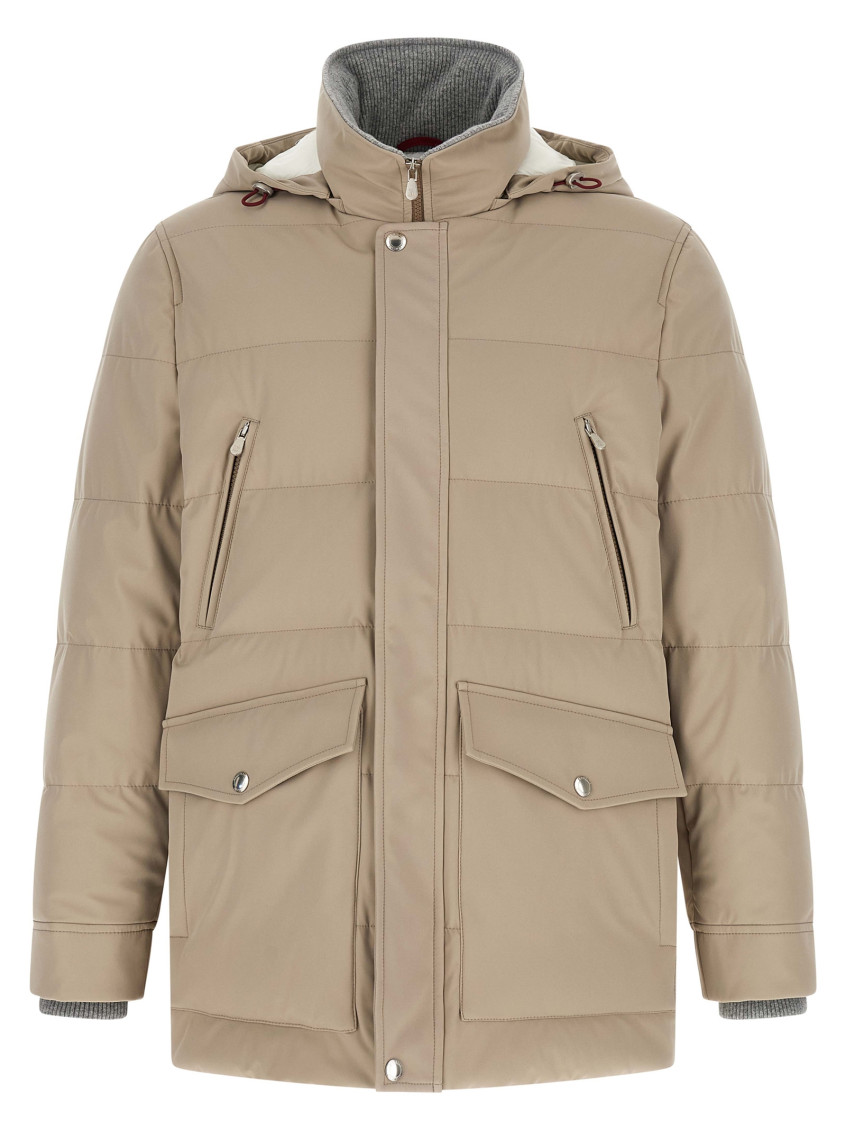 Beige Quilted Parka Jacket
