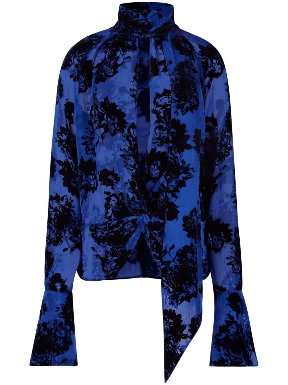 Floral-print pussy bow-collar blouse - Blue