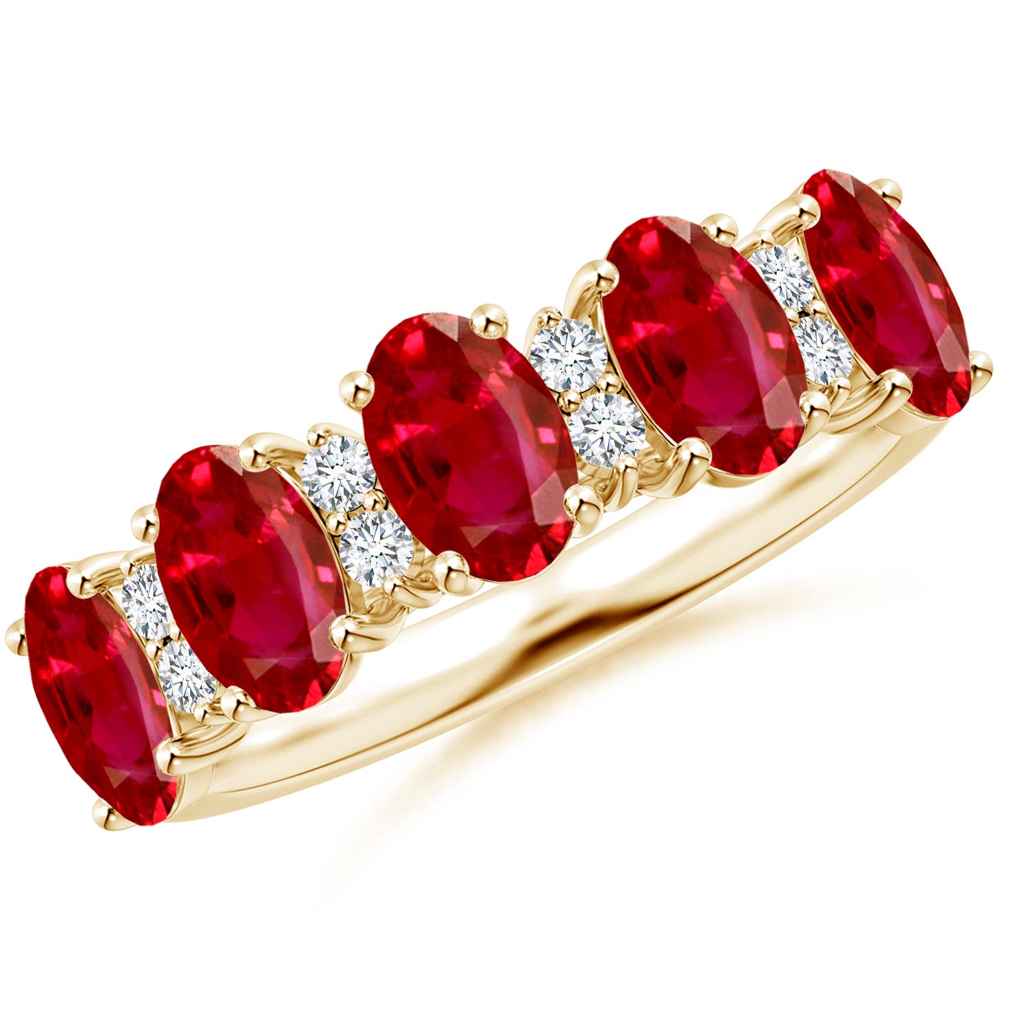 Angara 3.0 Carats Five Stone Ruby and Diamond Wedding Ring in 14K Yellow Gold