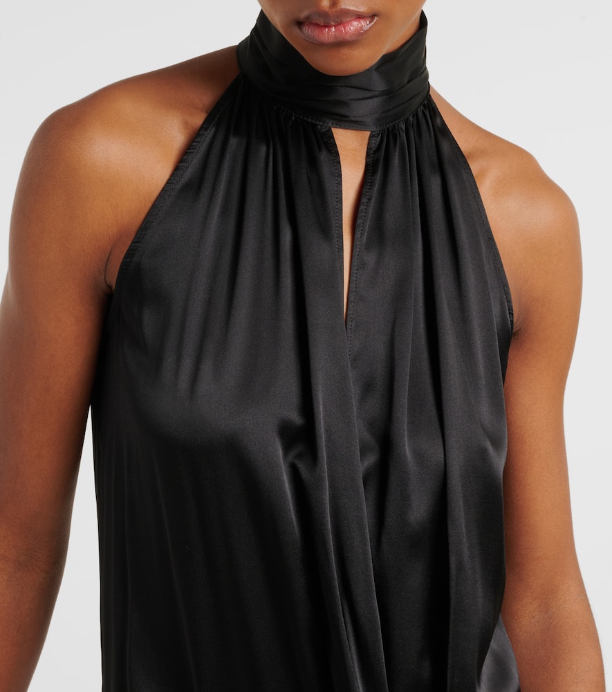 Gathered halterneck satin minidress