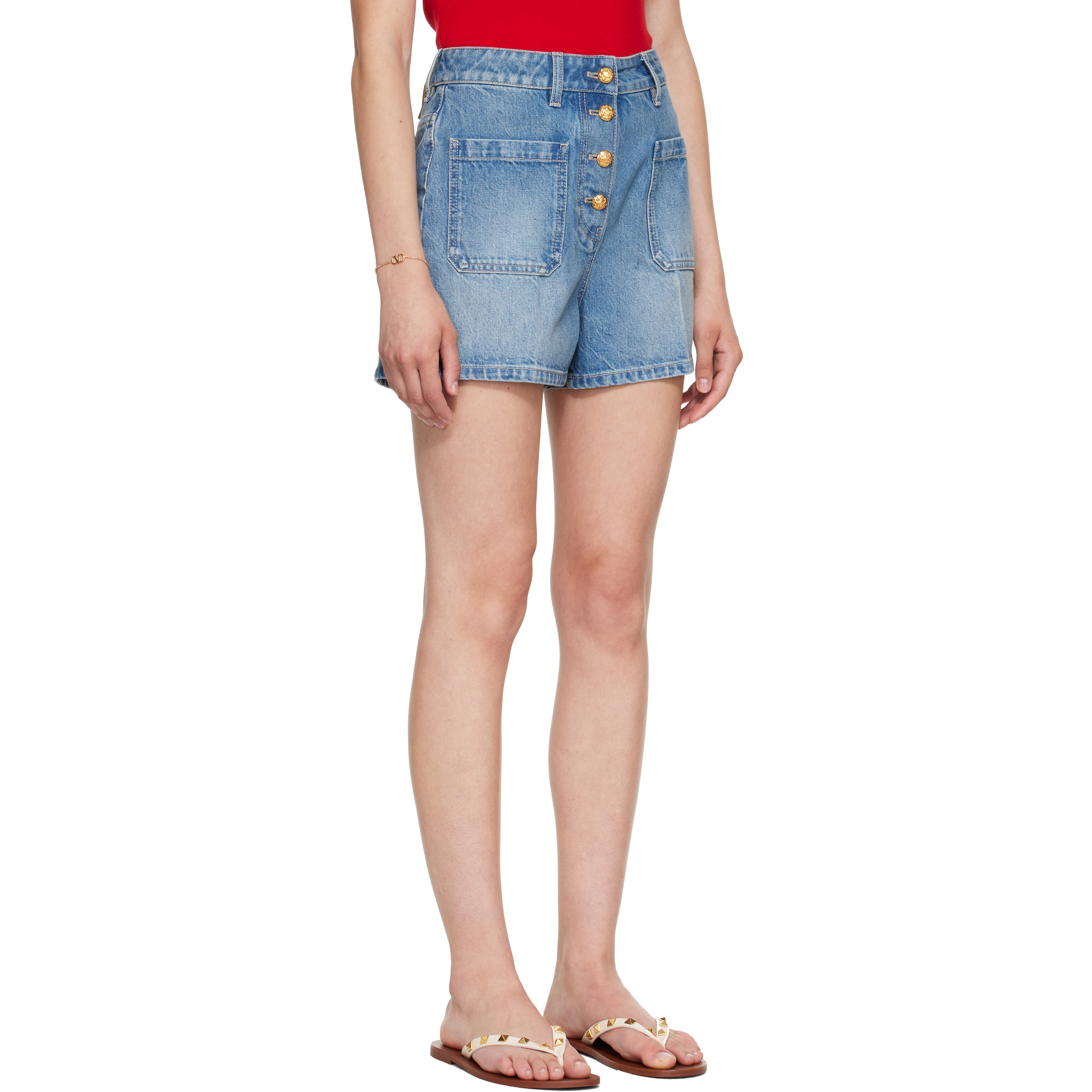 Blue Patch Pocket Denim Shorts
