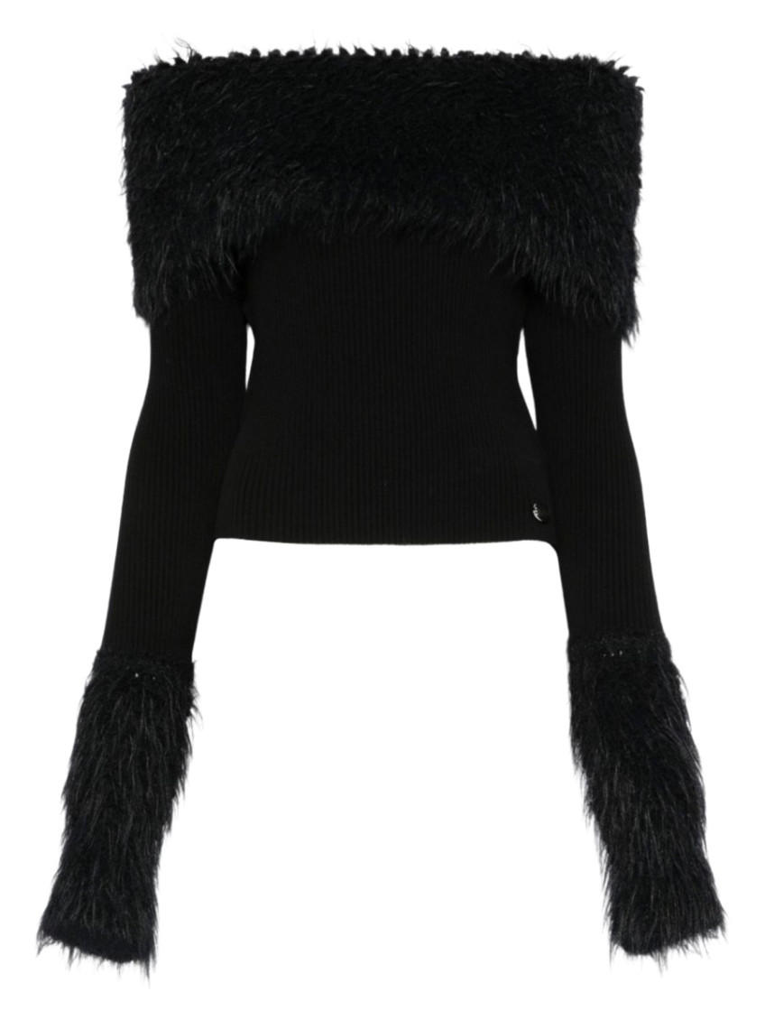 Jean Paul Gaultier - knitwear with off-the-shoulder design and faux fur tri