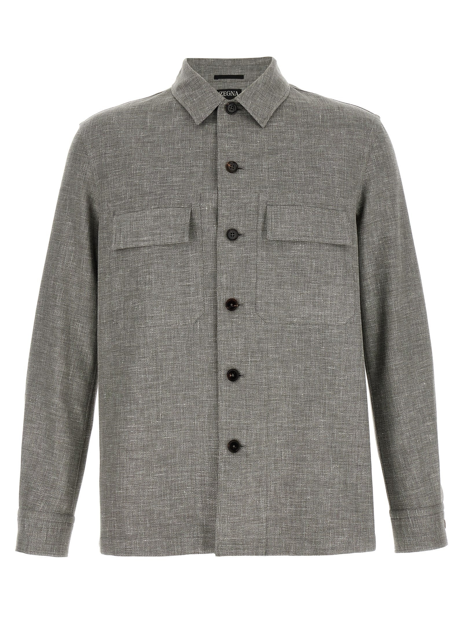 Linen-Wool-Silk Blend Overshirt — Gray
